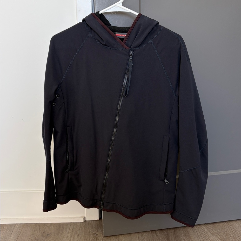 Vintage Prada sport Black hooded Jacket with burgundy trim